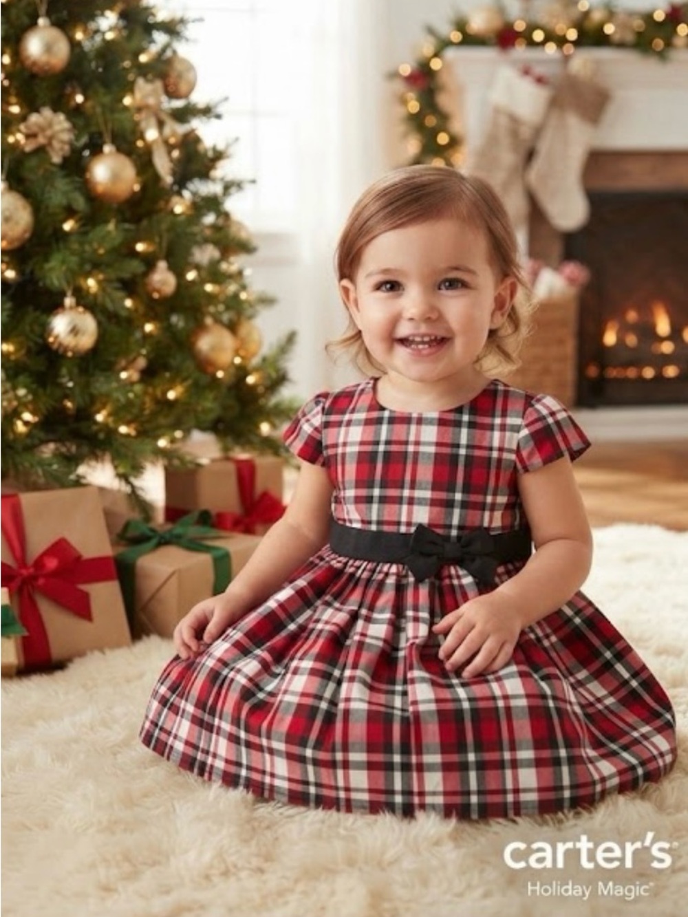 NWOT ~ Carter's Red and White Plaid Holiday Dress W/Black Waist Bow ~ Size 24 mo